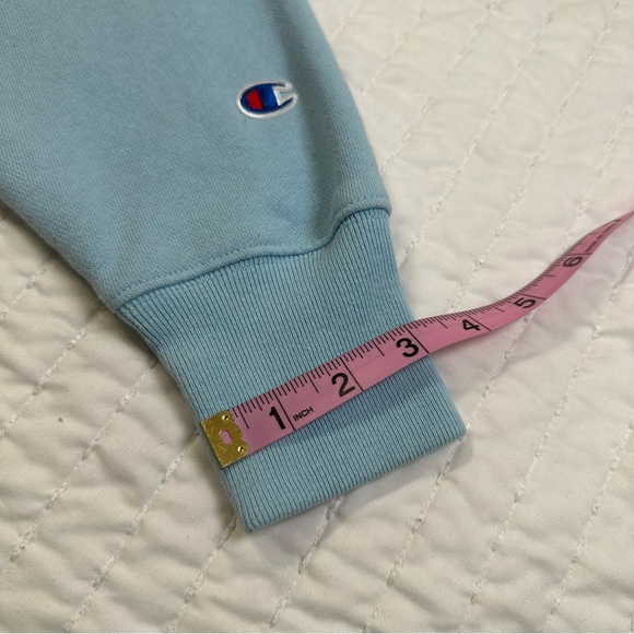 Champion Sweatshirt Light Blue Men's Pullover Spell Out Hoodie - Picture 7 of 15